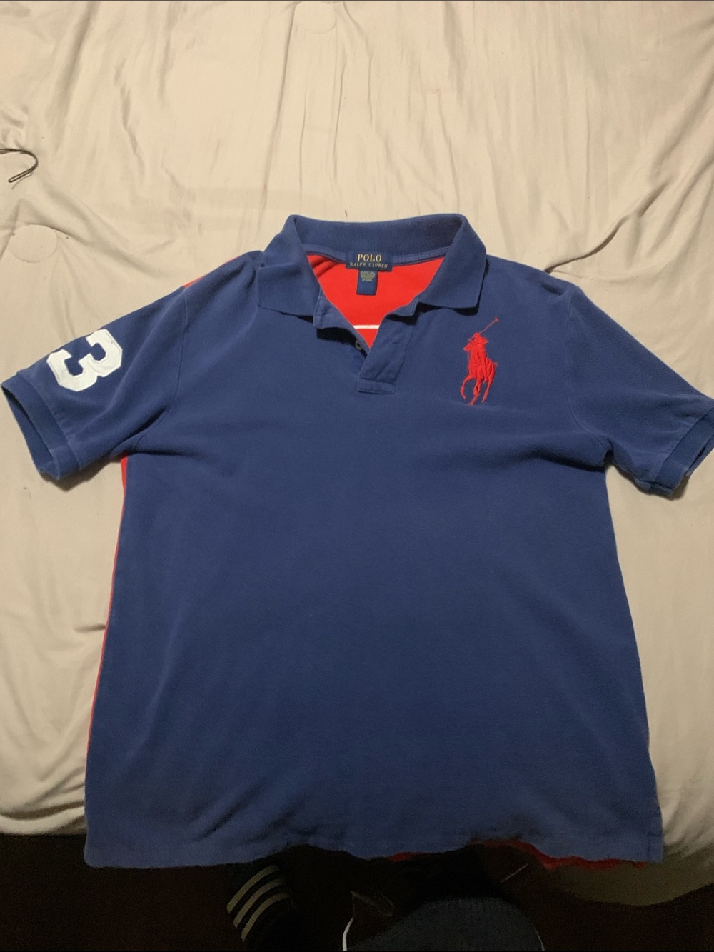 Polo by Ralph Lauren Navy Polo with Red Logo and White Sleeve Number